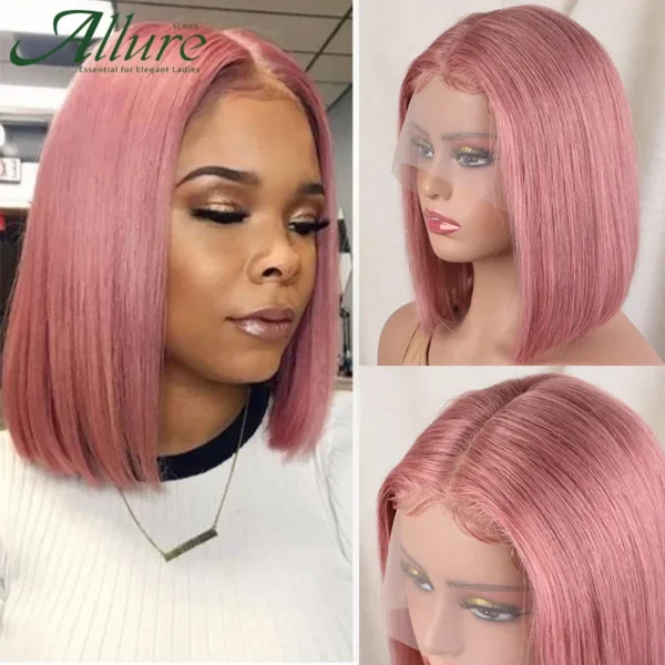 Short Pink Bob Cut Wigs Straight Lace Front Human Hair Wigs Blonde Brown Brazilian Transparent Part Lace Wig Pre Plucked Allure - Image 2