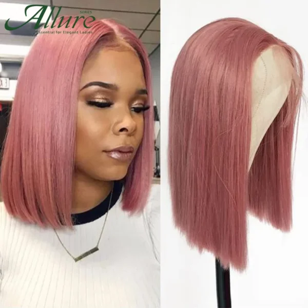 Short Pink Bob Cut Wigs Straight Lace Front Human Hair Wigs Blonde Brown Brazilian Transparent Part Lace Wig Pre Plucked Allure