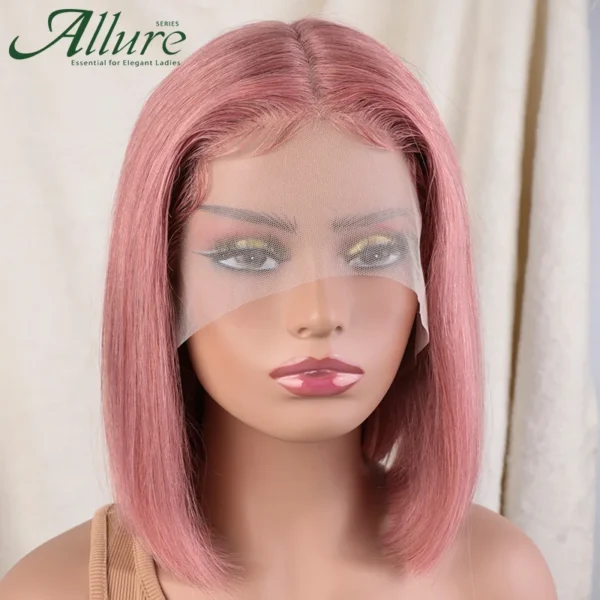 Short Pink Bob Cut Wigs Straight Lace Front Human Hair Wigs Blonde Brown Brazilian Transparent Part Lace Wig Pre Plucked Allure - Image 3