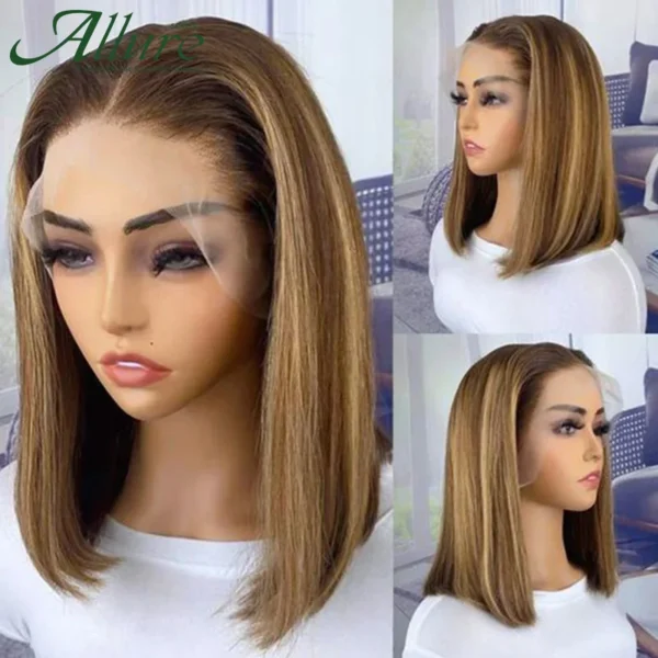 Short Pink Bob Cut Wigs Straight Lace Front Human Hair Wigs Blonde Brown Brazilian Transparent Part Lace Wig Pre Plucked Allure - Image 12