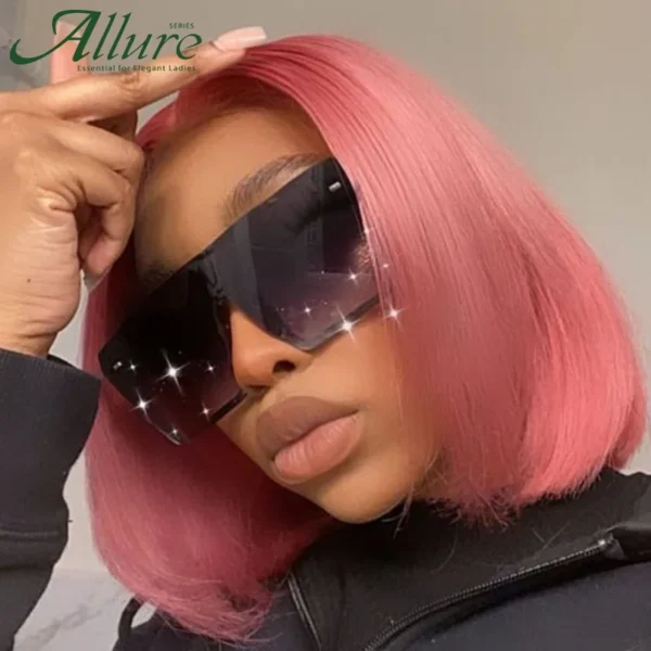 Short Pink Bob Cut Wigs Straight Lace Front Human Hair Wigs Blonde Brown Brazilian Transparent Part Lace Wig Pre Plucked Allure - Image 5