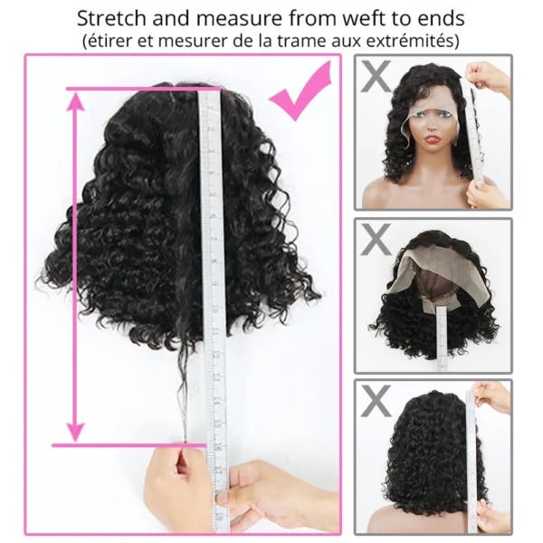 Bob Lace Wig Black Curly For Women Deep Water Curly Wave Human Hair Wigs 100% Remy Natural Hair Short Lace Frontal T Part Wig - Image 4